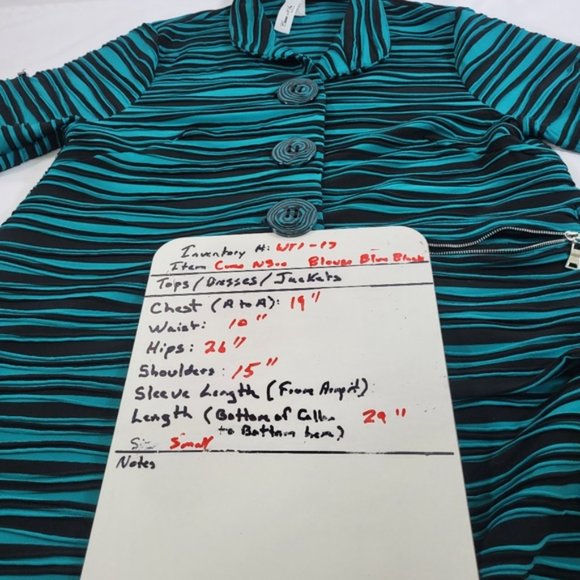 Come N See Button Green Black Striped Tunic Womens Small Jacket  - Picture 16 of 16